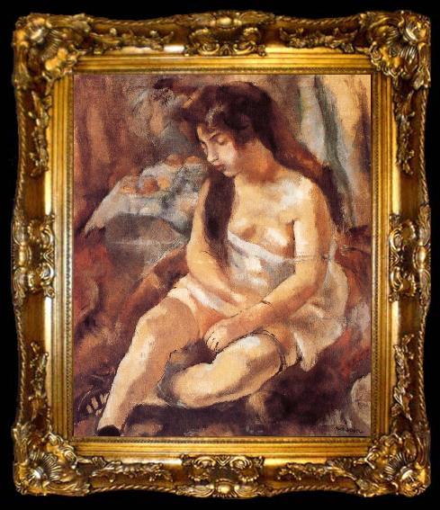 framed  Jules Pascin Seated portrait of maiden, ta009-2